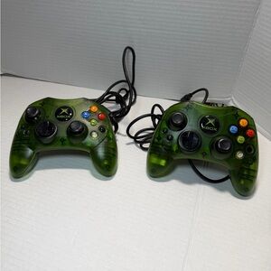 Original Xbox OEM S Type Clear Halo Green Controller  Lot Of 2 Untested